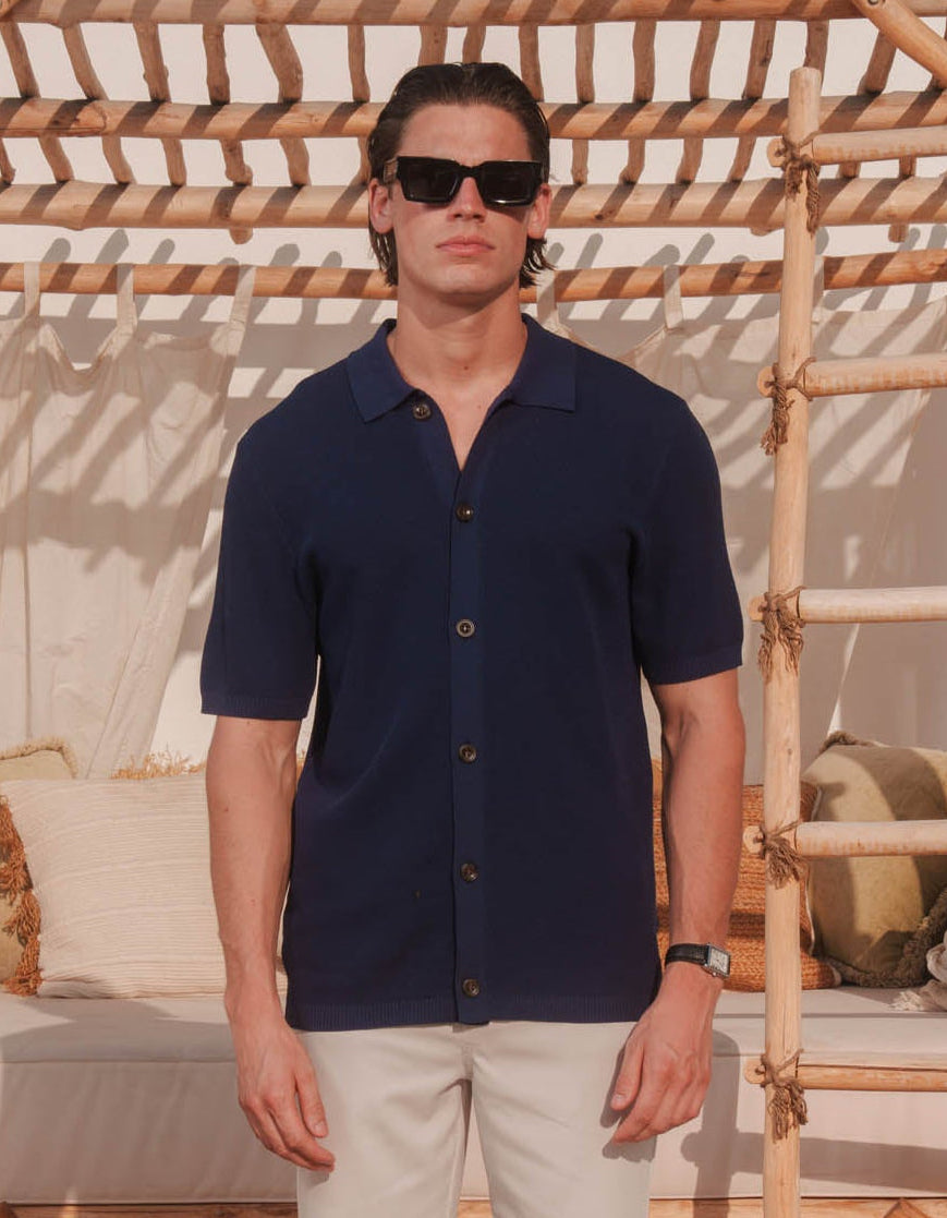 Hollis Knitted Shirt - Navy