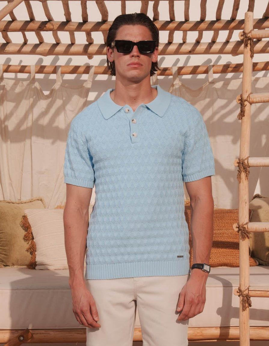 Jacques Diamond Stitch Polo - Sky Blue