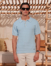 Jacques Diamond Stitch Polo - Sky Blue