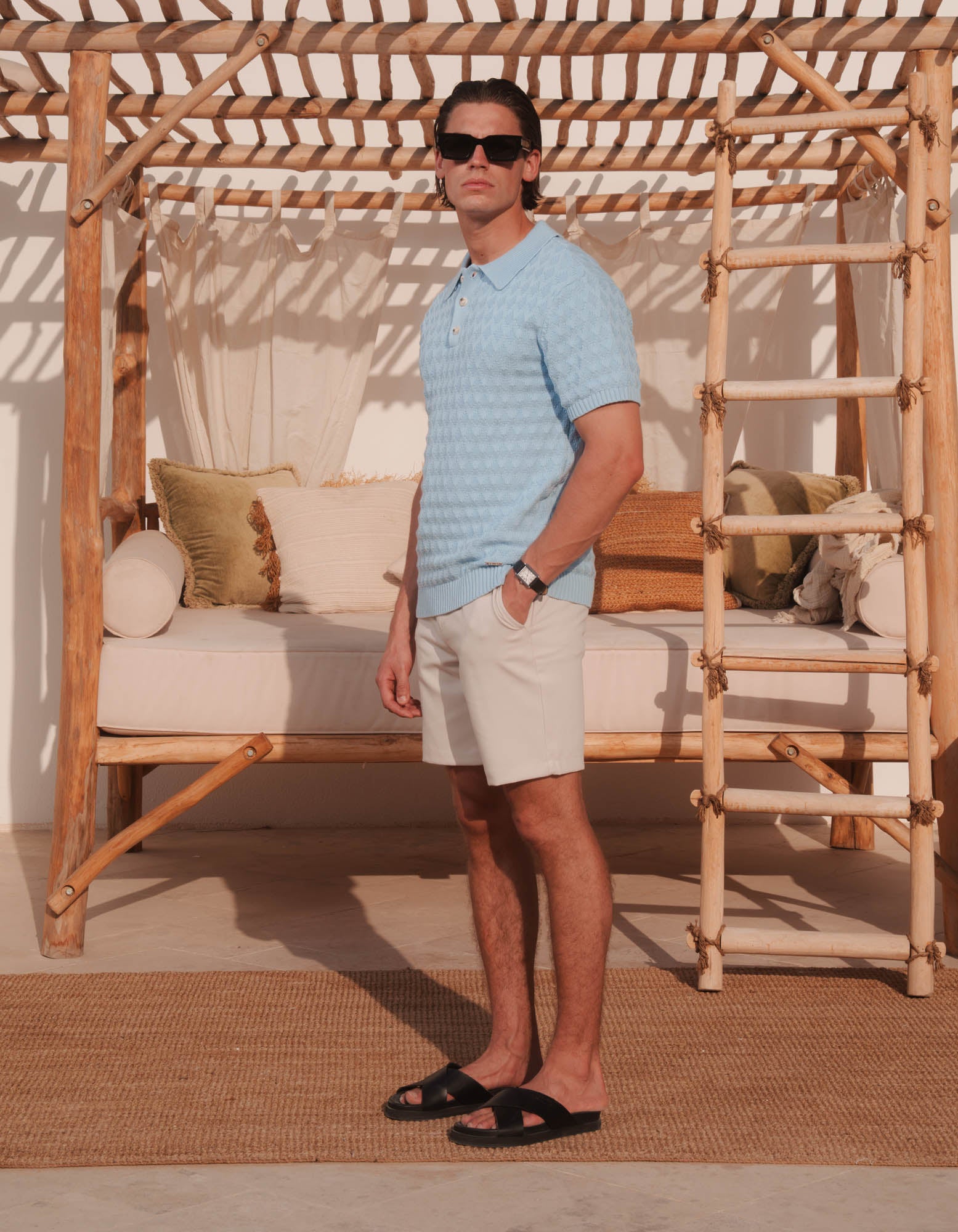 Jacques Diamond Stitch Polo - Sky Blue