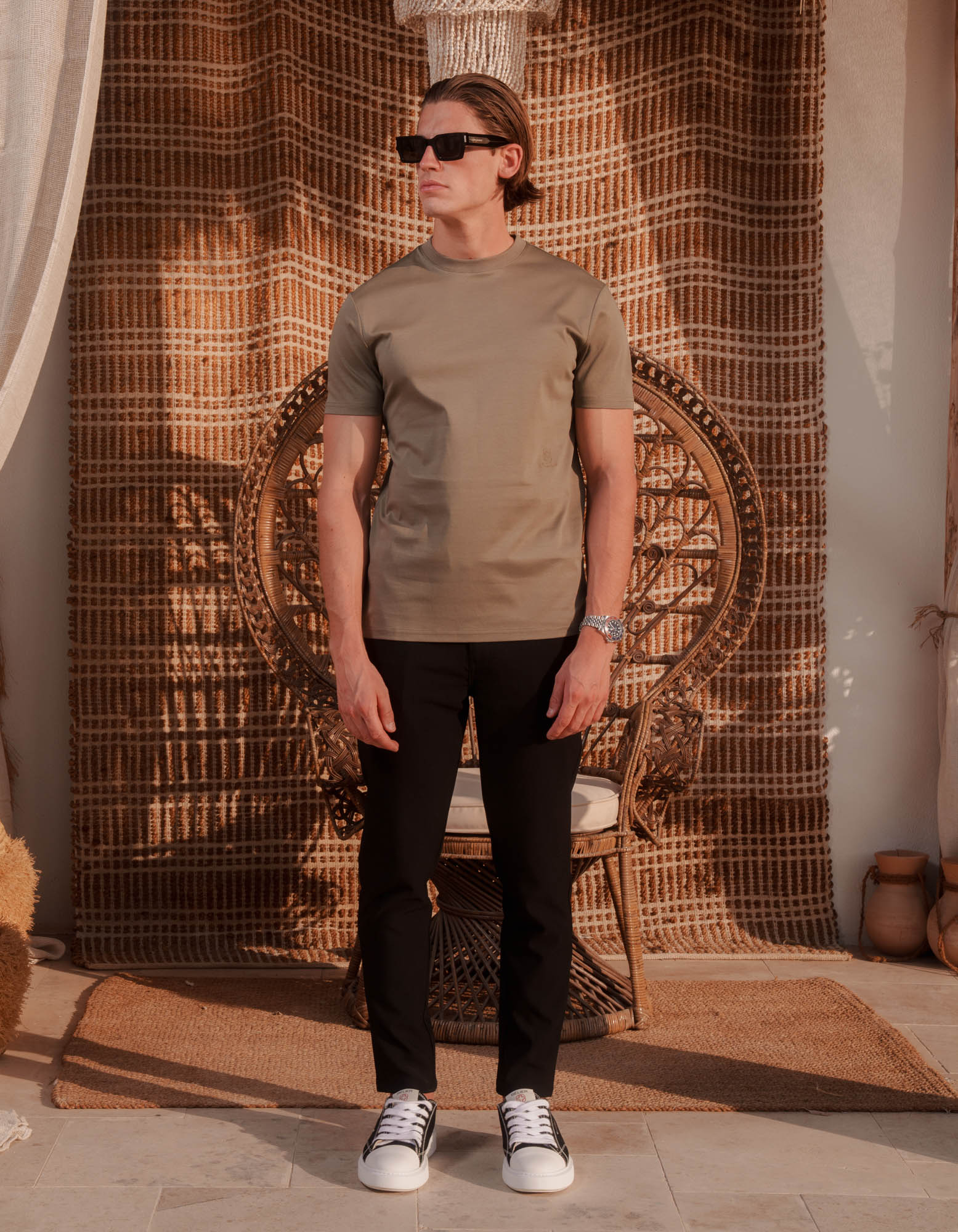 Crest Embroidered Mercerised T-Shirt - Olive