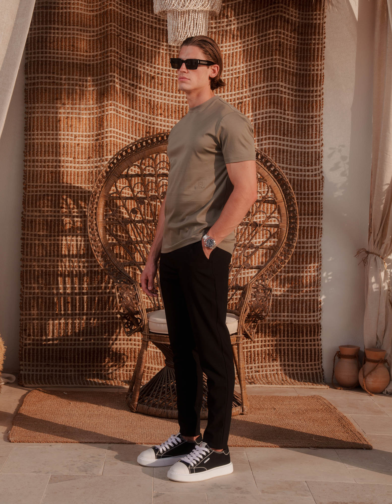 Crest Embroidered Mercerised T-Shirt - Olive
