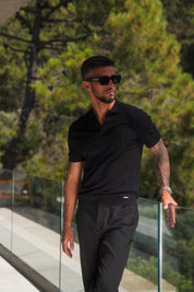 Enzo Chevron Knit Polo - Black