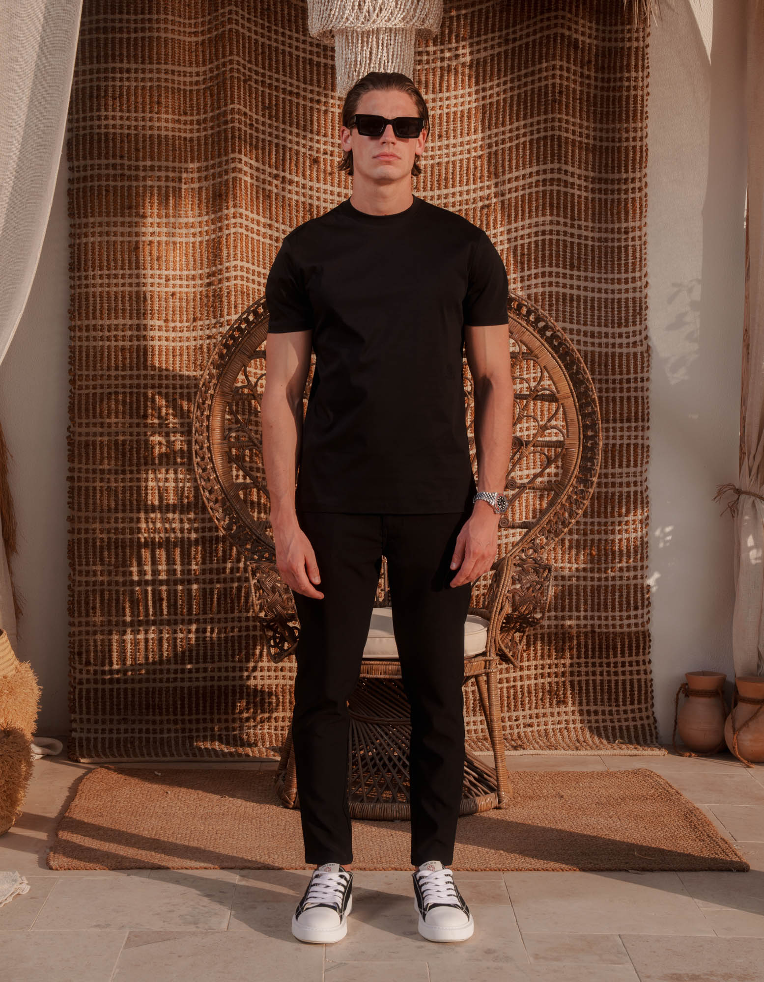 Crest Embroidered Mercerised T-Shirt - Black