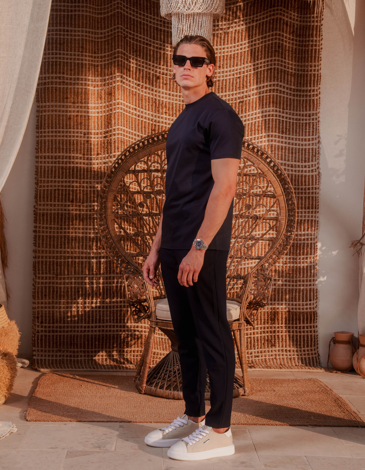 Crest Embroidered Mercerised T-Shirt - Navy
