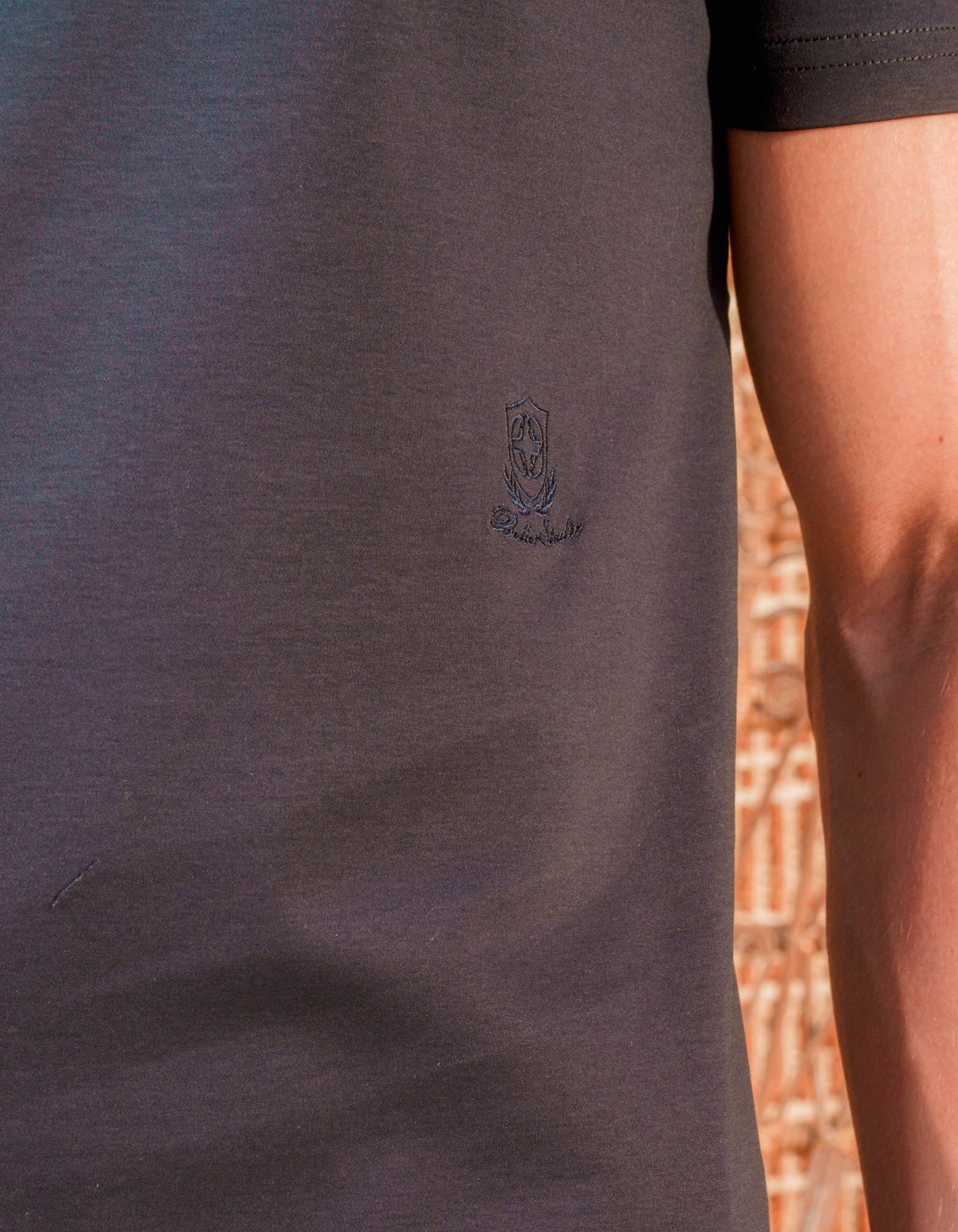 Crest Embroidered Mercerised T-Shirt - Navy