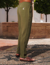 Duane Cotton Gauze Drawstring Trouser - Khaki