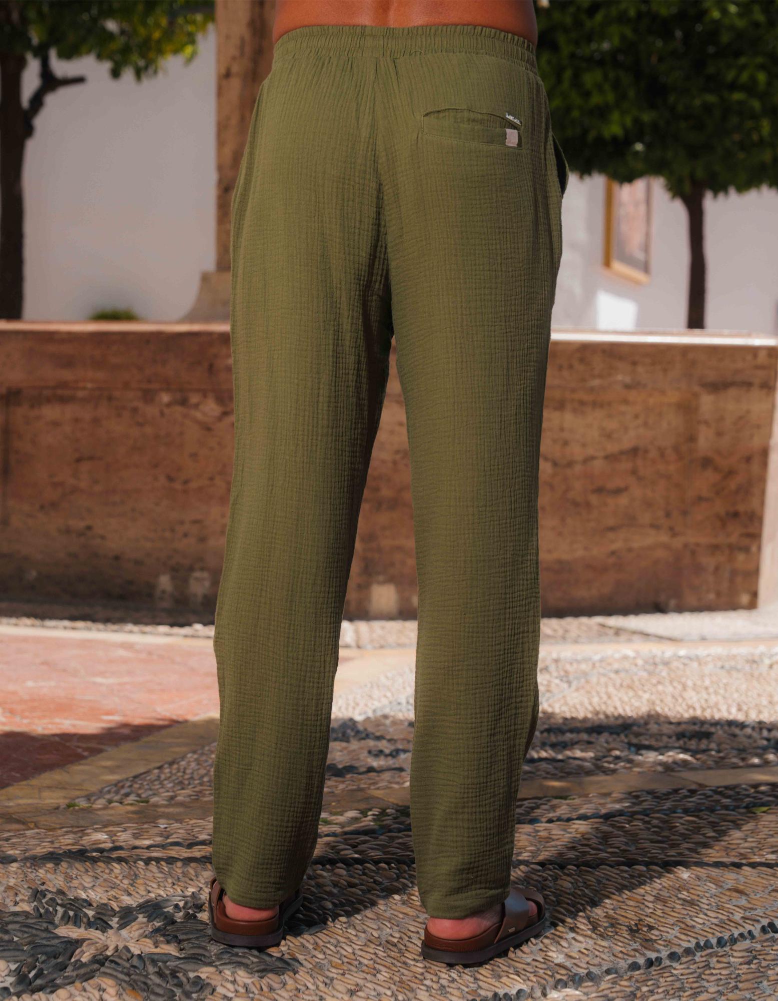 Duane Cotton Gauze Drawstring Trouser - Khaki