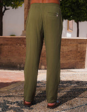 Duane Cotton Gauze Drawstring Trouser - Khaki