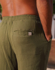 Duane Cotton Gauze Drawstring Trouser - Khaki