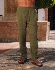 Duane Cotton Gauze Drawstring Trouser - Khaki