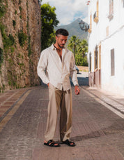 Griffin Striped Oversized Shirt - White/Taupe