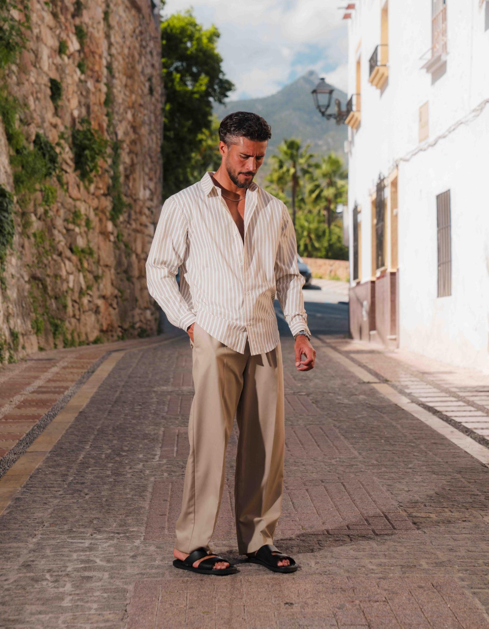 Griffin Striped Oversized Shirt - White/Taupe