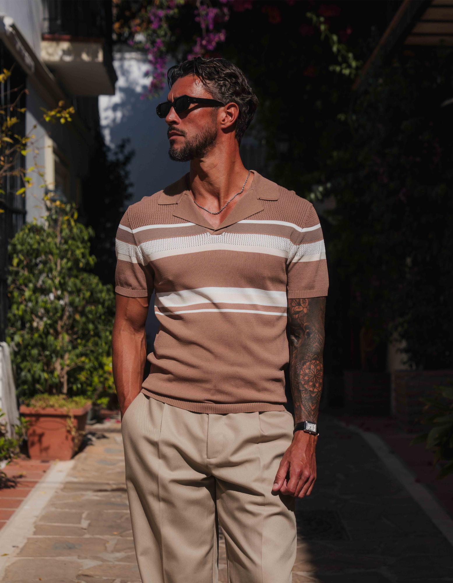 Fletcher Mixed Knit Polo - Brown
