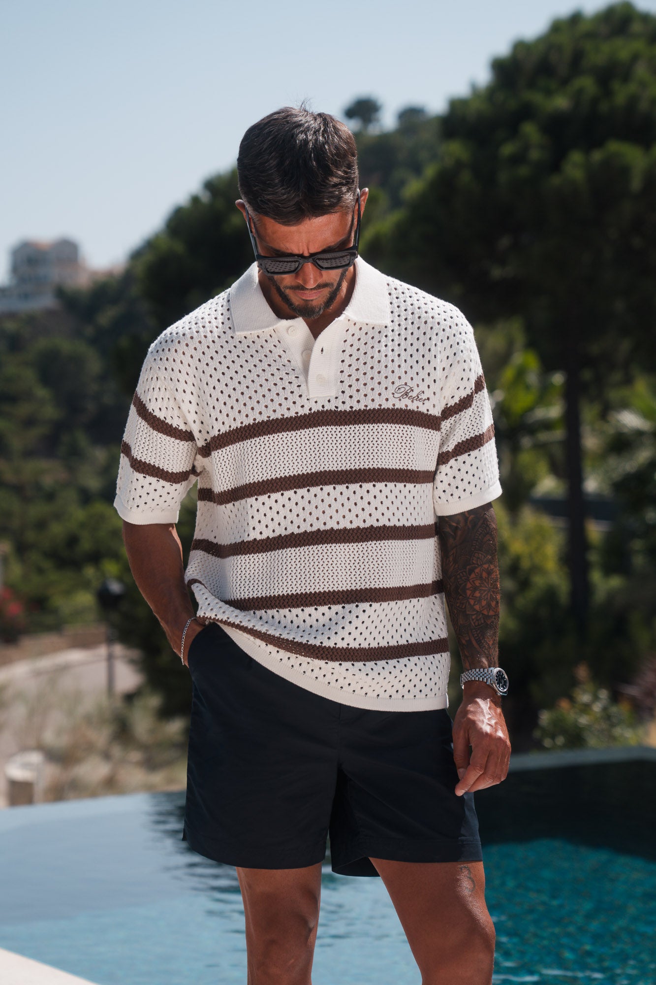 St.Tropez Crochet Polo - Ecru/Mocha