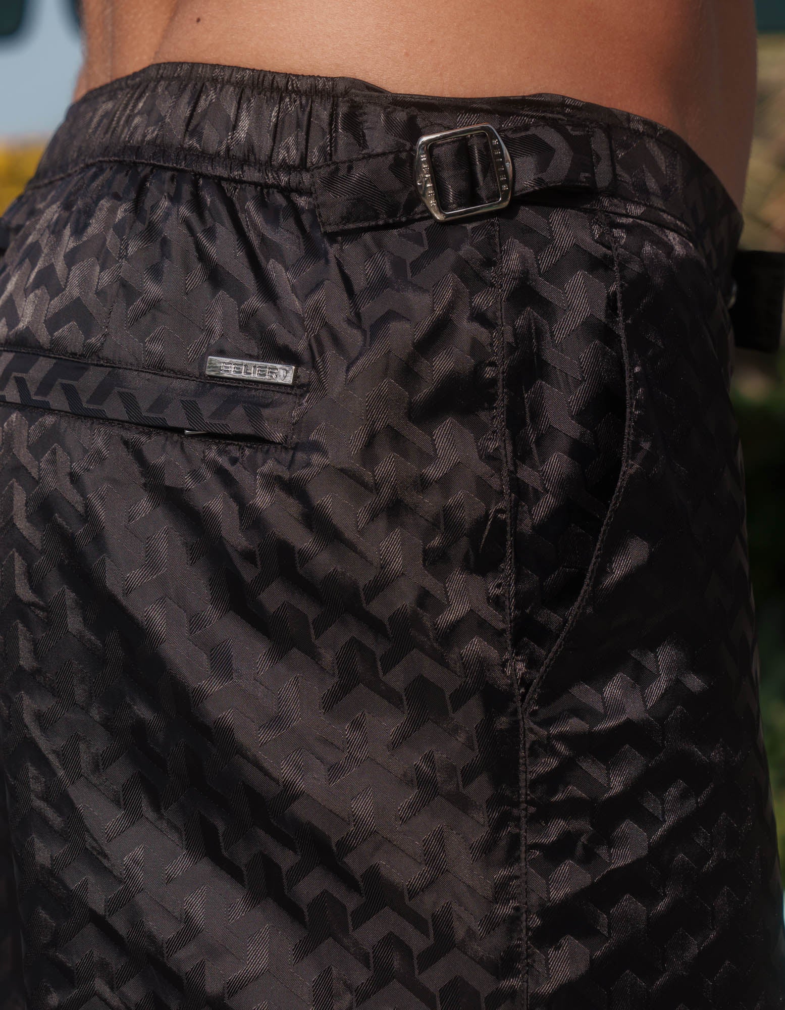 Jacquard Illusion Side Adjuster Swimshort - Black