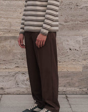 Ecru/Brown Stripe Long Sleeve Polo