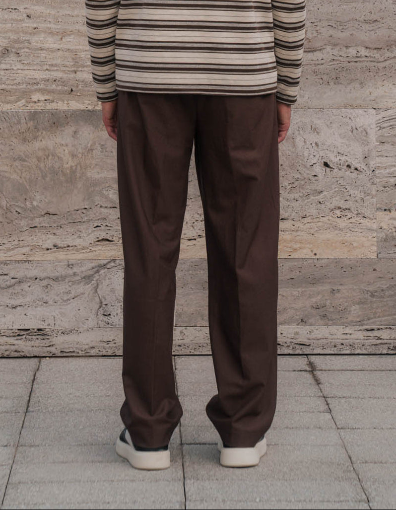 Ecru/Brown Stripe Long Sleeve Polo