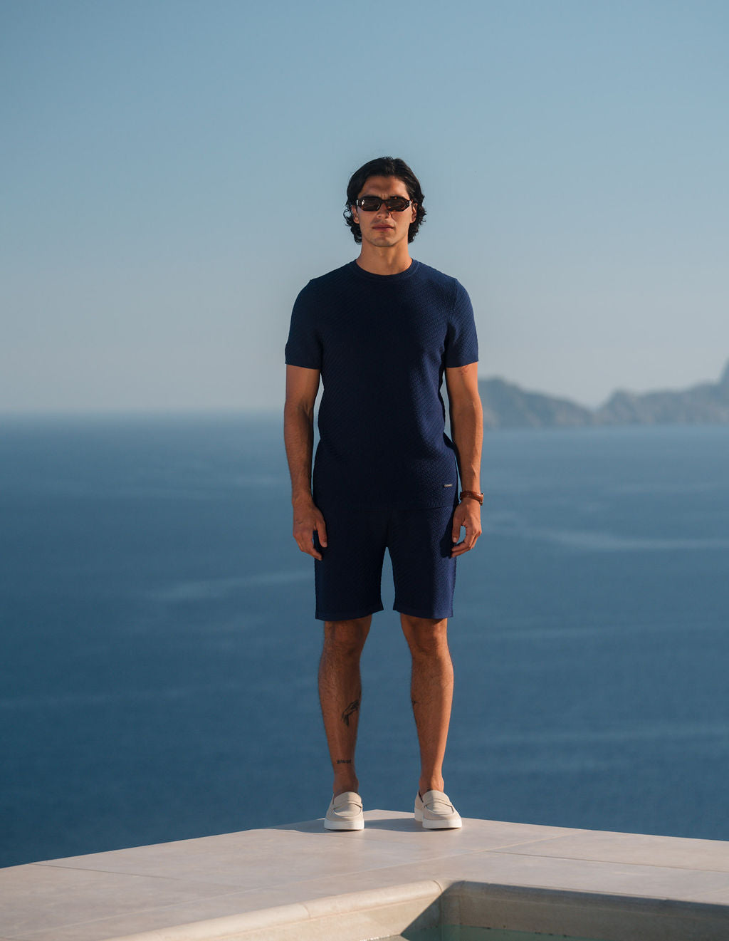 Alfonso Patterned Knit T-Shirt - Navy