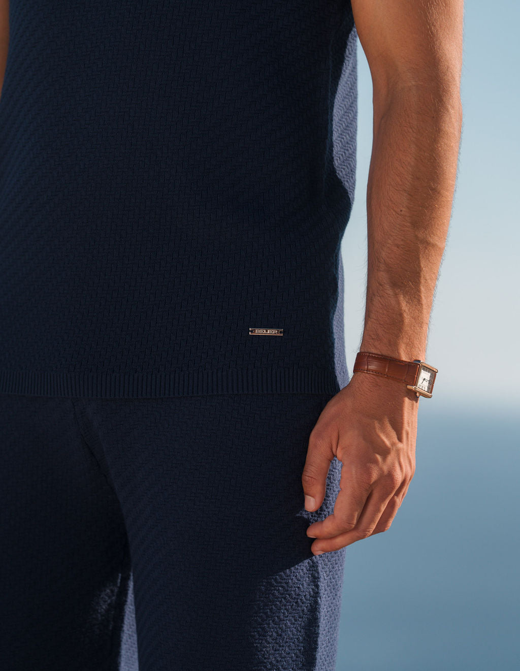 Alfonso Patterned Knit T-Shirt - Navy