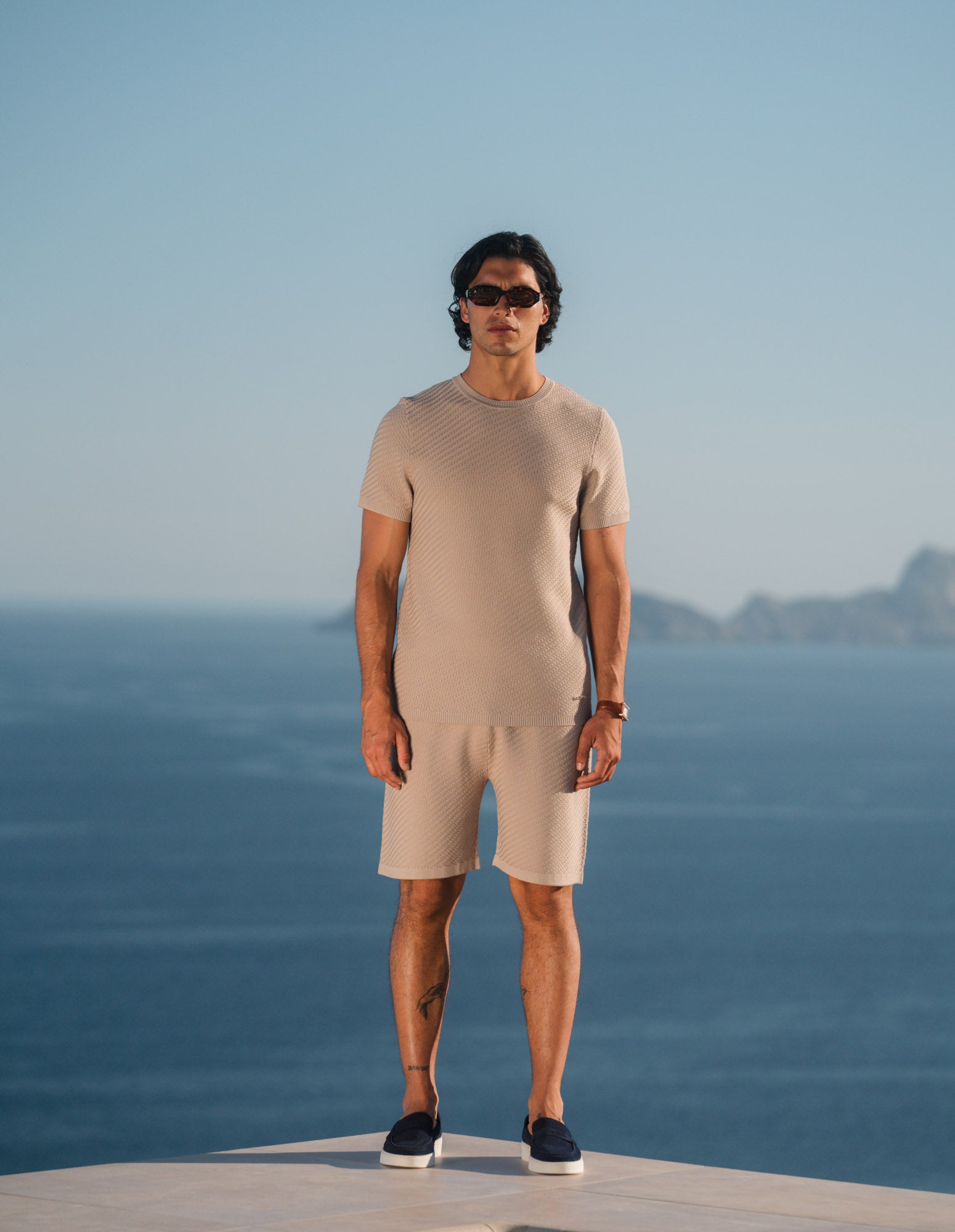 Alfonso Patterned Knit T-Shirt - Stone