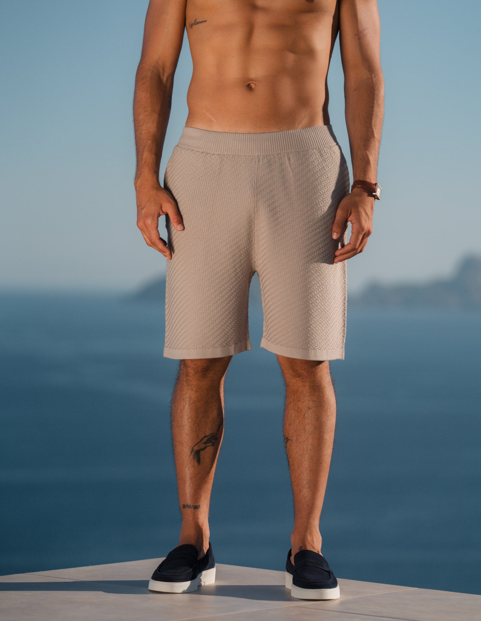 Alfonso Patterned Knit Short - Stone
