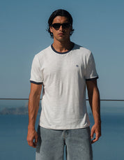 Hector Slub Texture Ringer T-Shirt - White/Navy