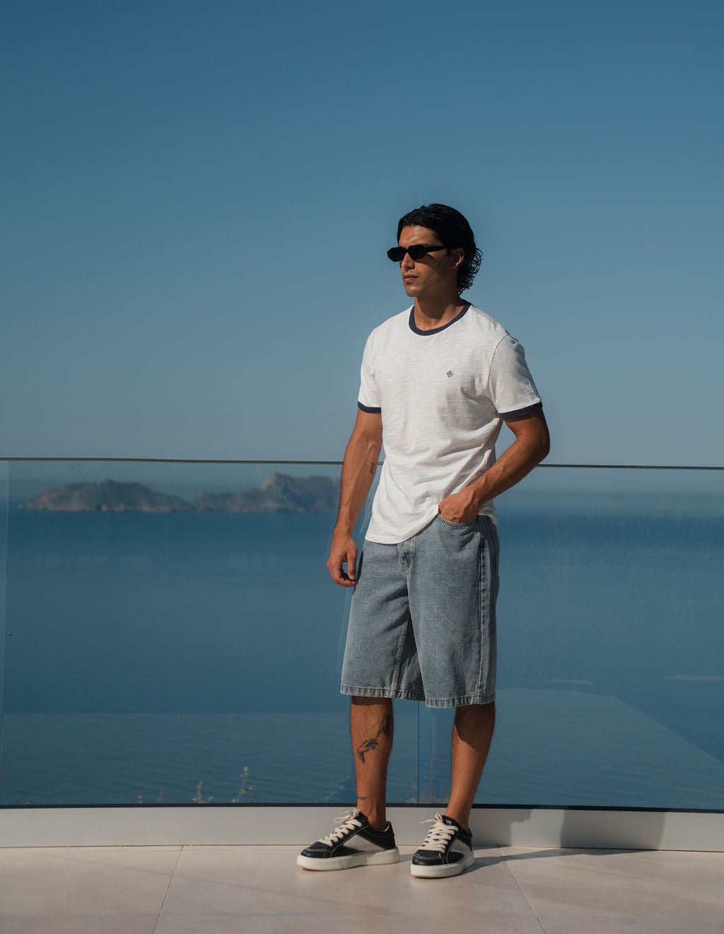 Hector Slub Texture Ringer T-Shirt - White/Navy