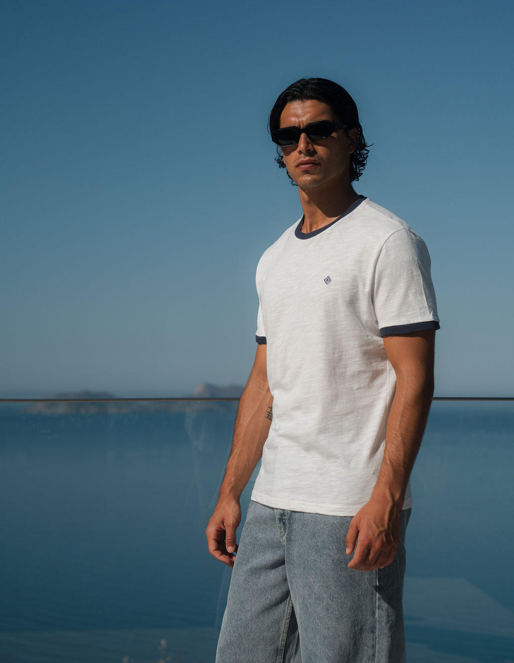 Hector Slub Texture Ringer T-Shirt - White/Navy
