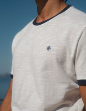 Hector Slub Texture Ringer T-Shirt - White/Navy