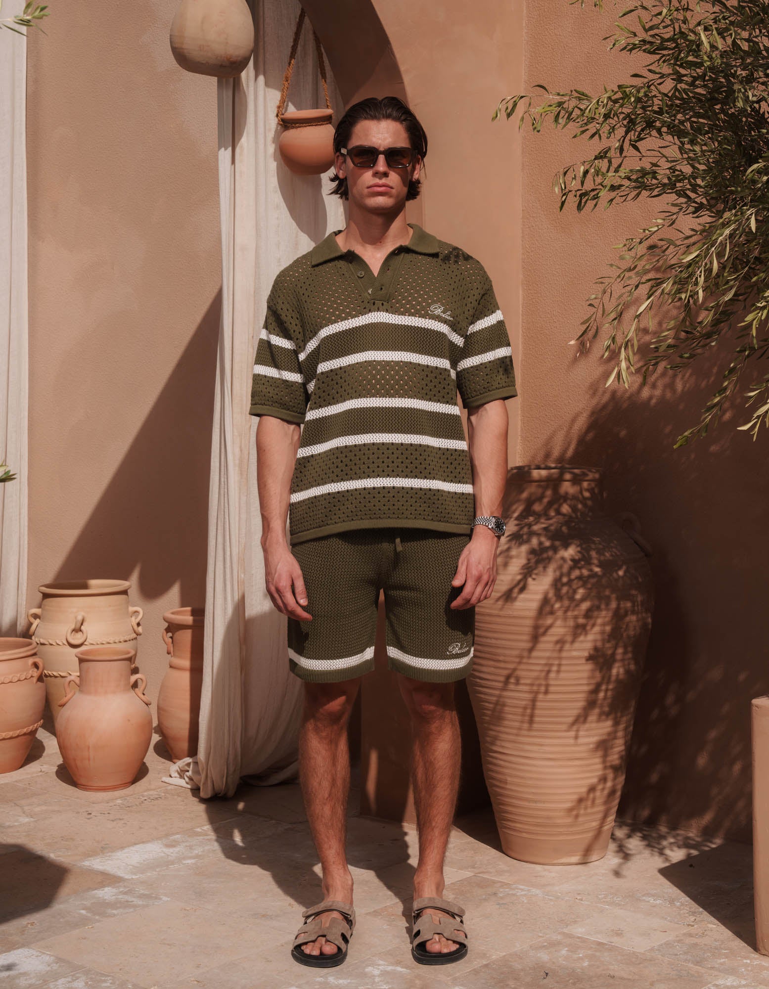 St.Tropez Crochet Polo - Olive/Ecru