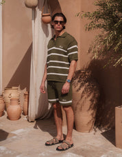 St.Tropez Crochet Polo - Olive/Ecru
