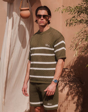 St.Tropez Crochet T-Shirt - Olive/Ecru