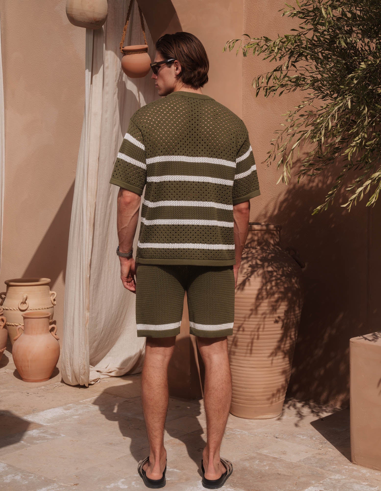 St.Tropez Crochet T-Shirt - Olive/Ecru