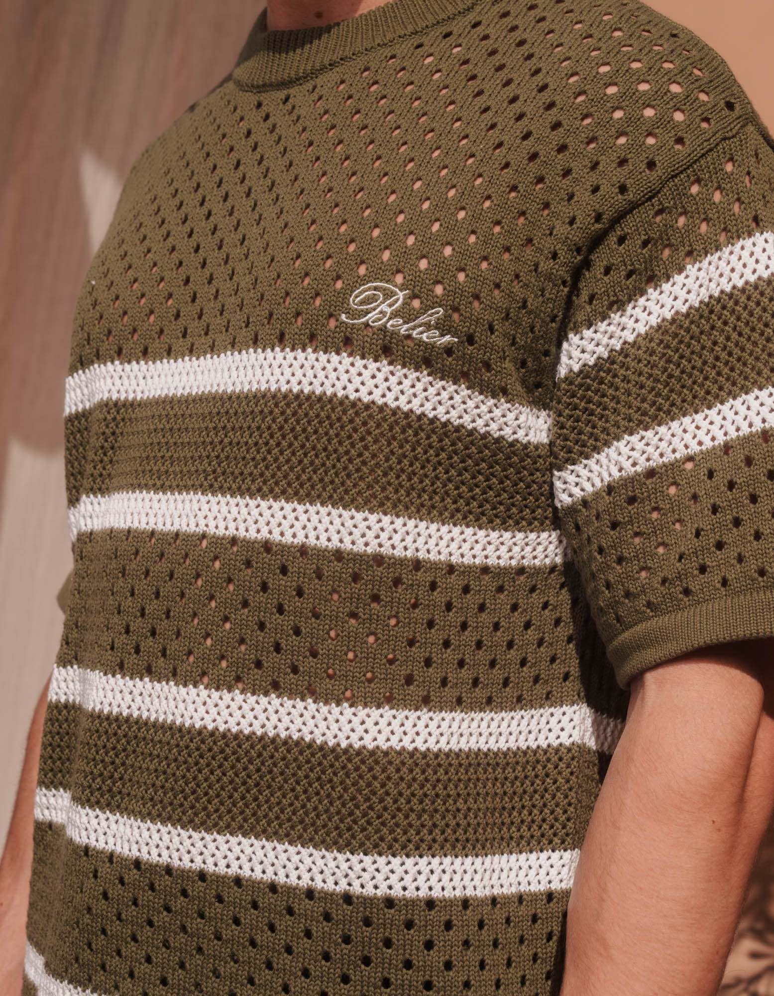 St.Tropez Crochet T-Shirt - Olive/Ecru