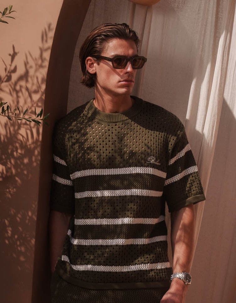 St.Tropez Crochet T-Shirt - Olive/Ecru