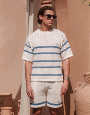 St.Tropez Crochet T-Shirt - White/Blue