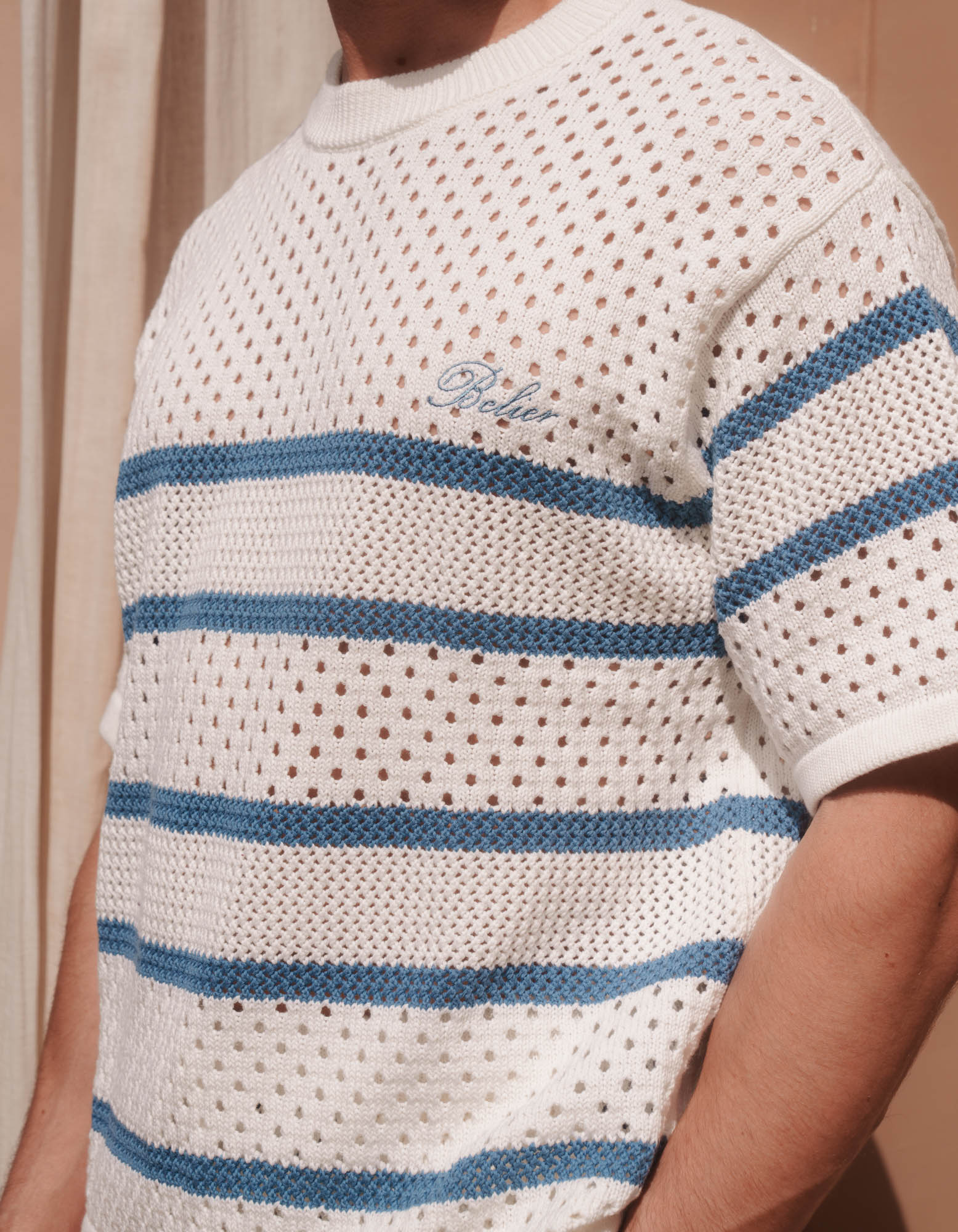 St.Tropez Crochet T-Shirt - White/Blue