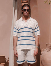 St.Tropez Striped Crochet Polo - White/Blue