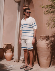 St.Tropez Striped Crochet Polo - White/Blue