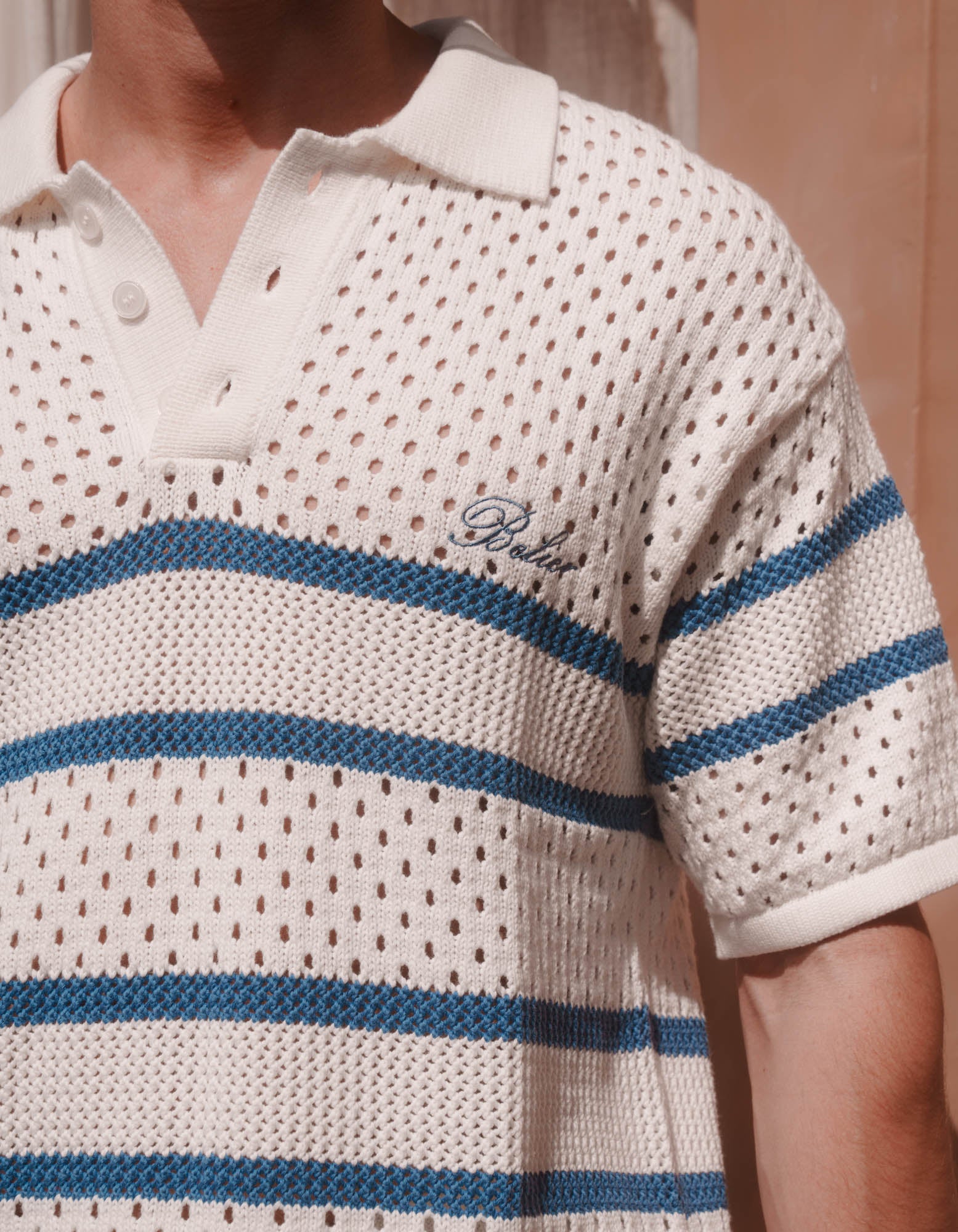 St.Tropez Striped Crochet Polo - White/Blue