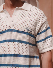 St.Tropez Striped Crochet Polo - White/Blue
