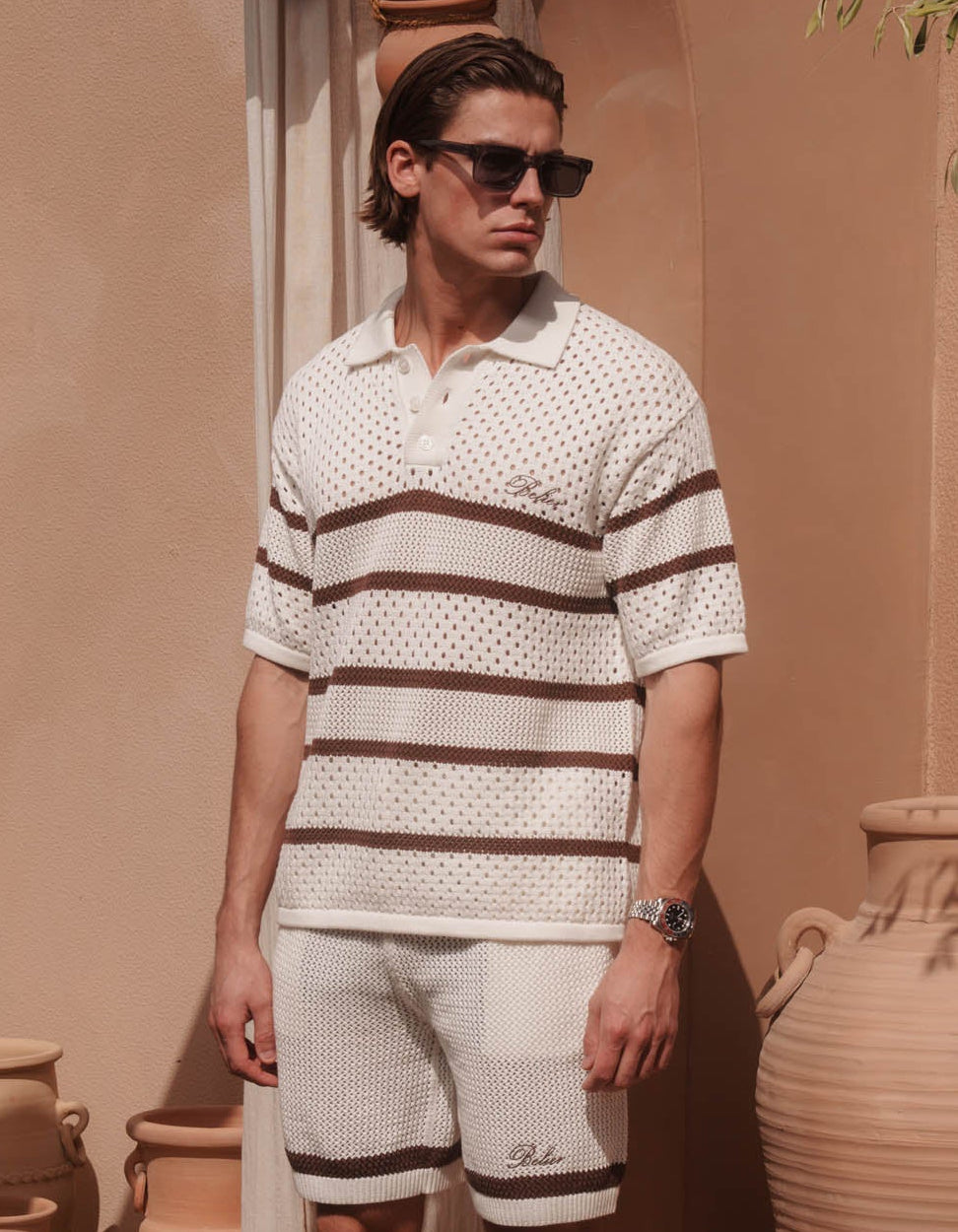 St.Tropez Crochet Polo - Ecru/Mocha
