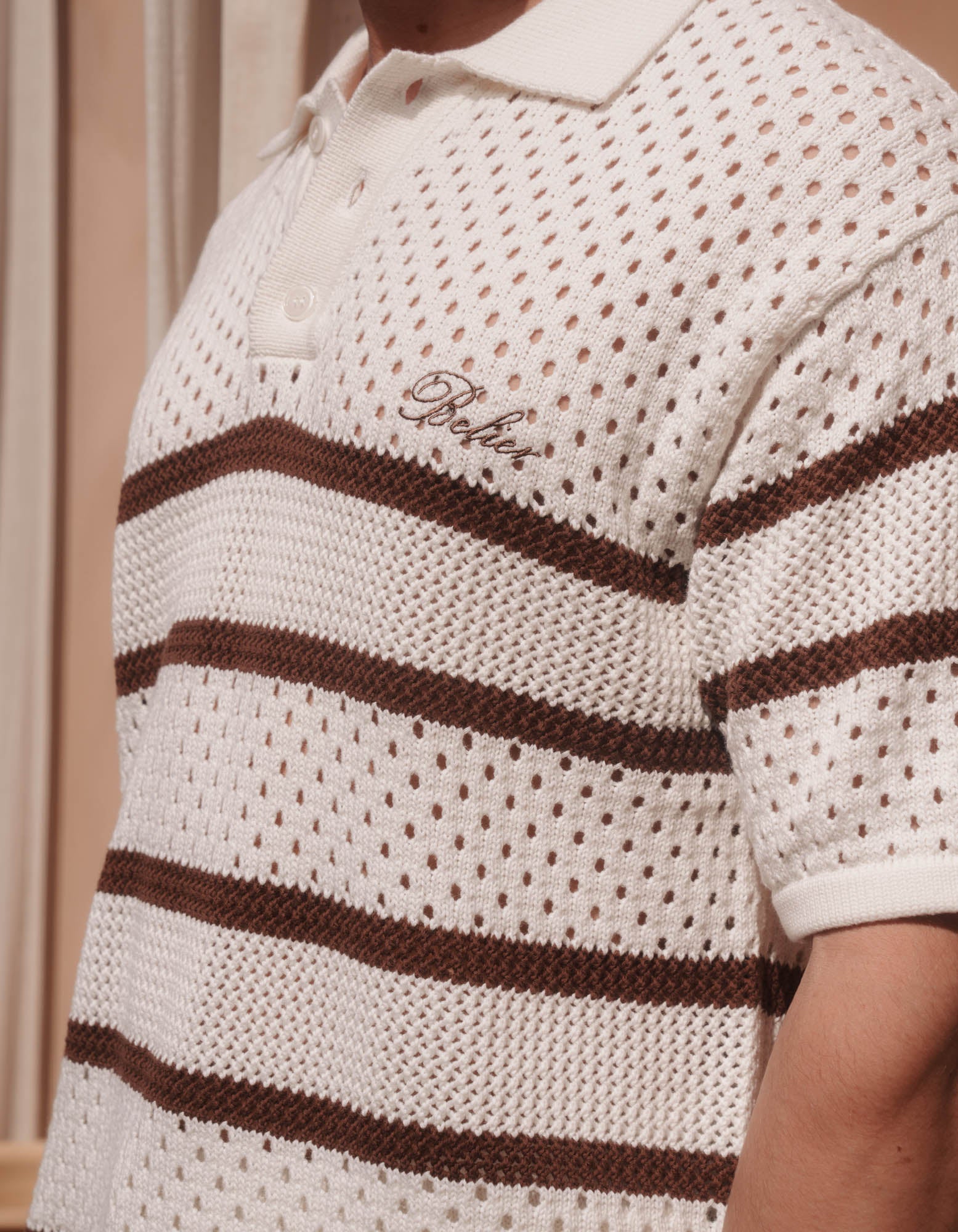 St.Tropez Crochet Polo - Ecru/Mocha