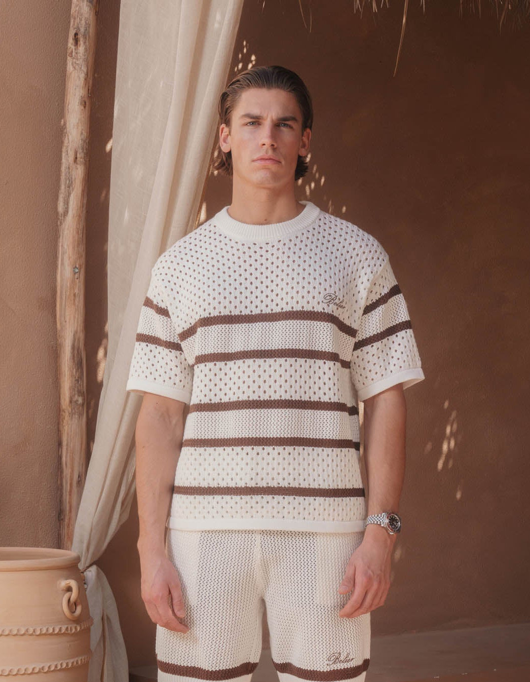 St.Tropez Crochet T-Shirt - Ecru/Mocha
