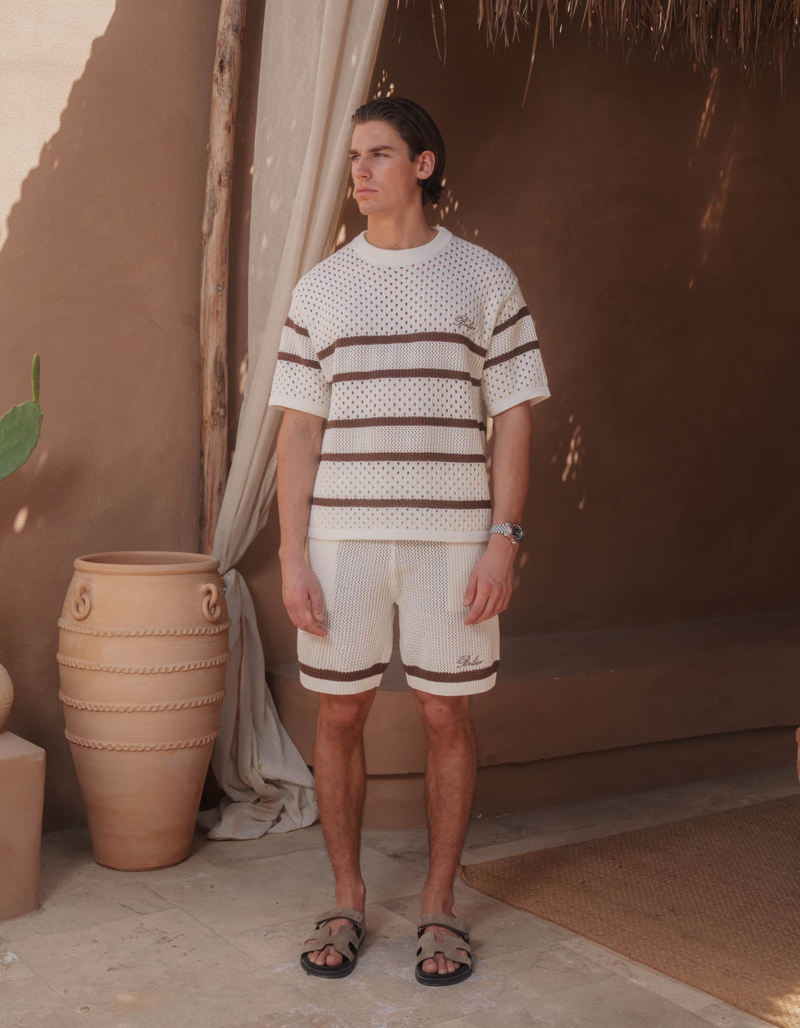 St.Tropez Crochet T-Shirt - Ecru/Mocha