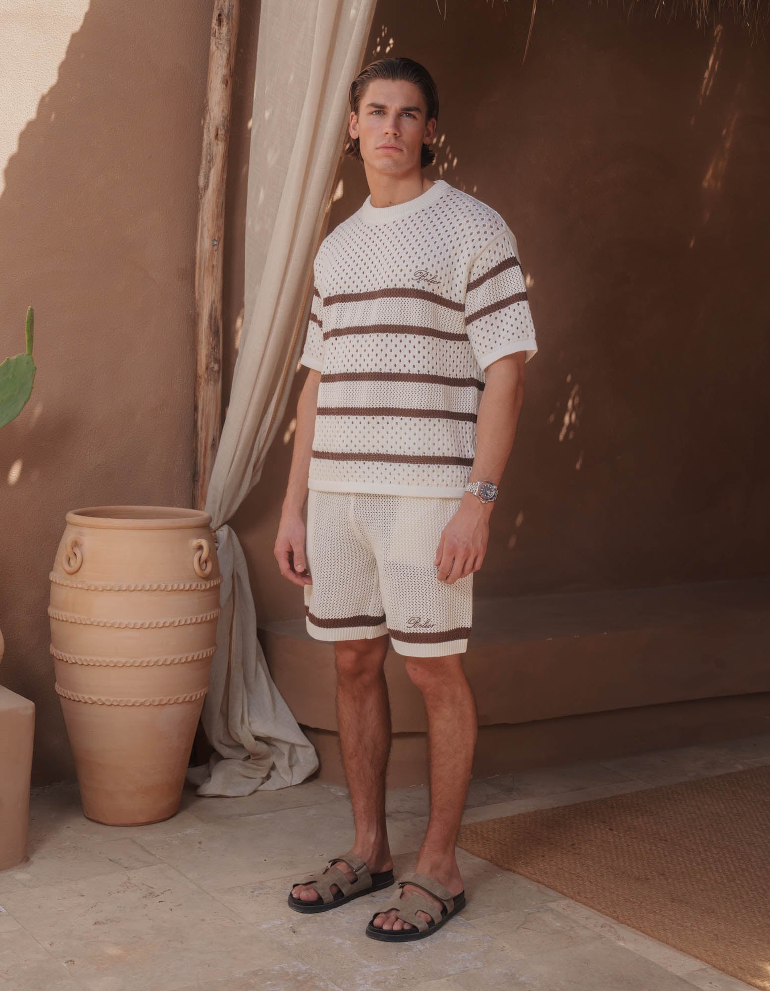 St.Tropez Crochet T-Shirt - Ecru/Mocha