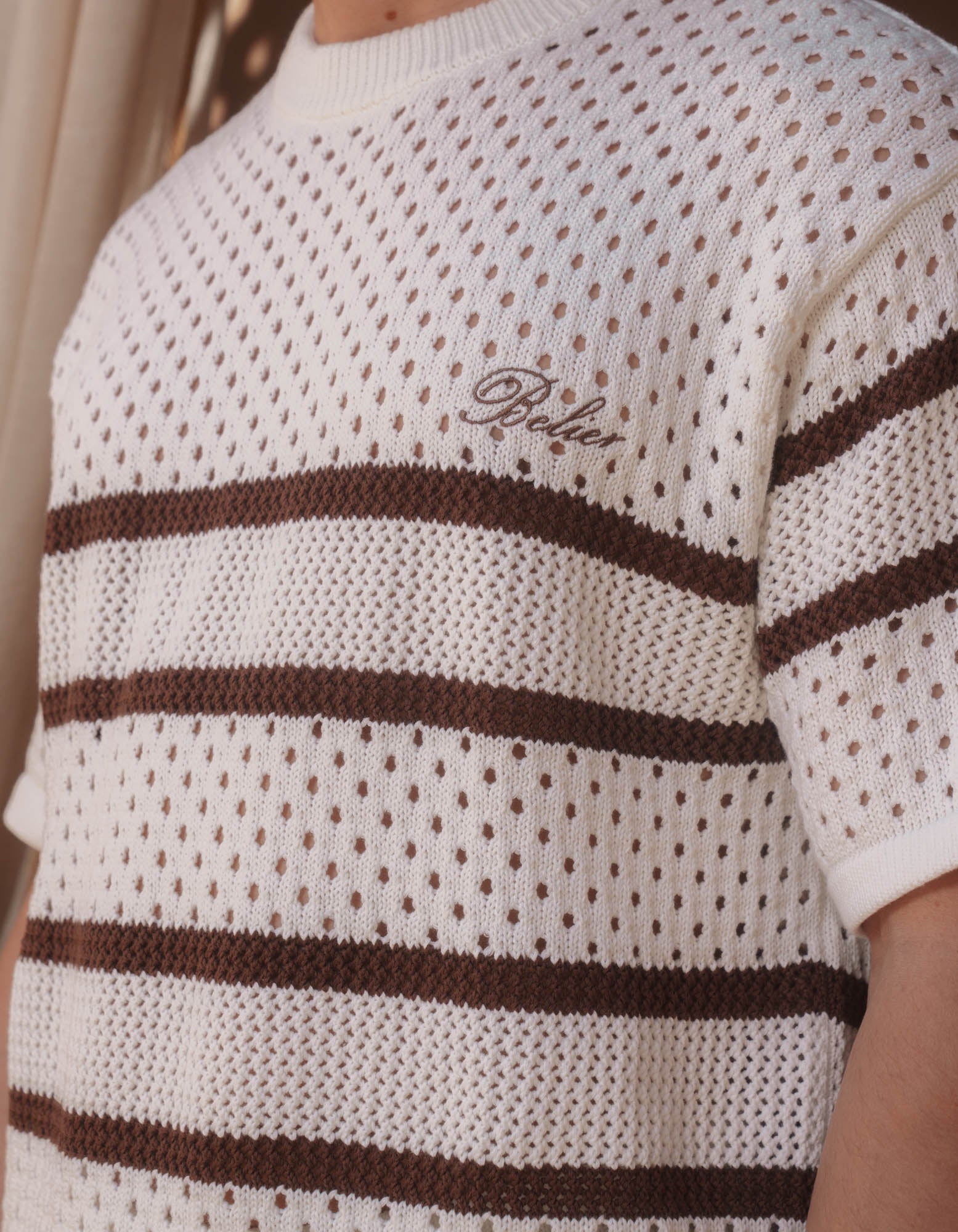 St.Tropez Crochet T-Shirt - Ecru/Mocha