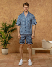 Blue Mono Illusion Panel Resort Shirt