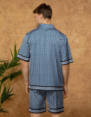 Blue Mono Illusion Panel Resort Shirt